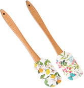 EZYHOME 2Pcs Wooden handle Silicone Printed Spatula, Heat-Resistant Silicone Scraper, Suitable for Cooking, Baking, Stirring & Applying (30cm *6 cm)