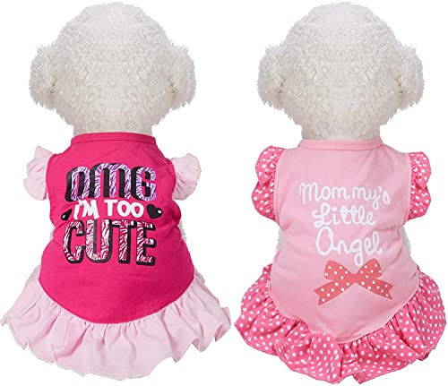 KUTKUT 2 Pieces Small Dog Cat Girl Dresses for Pomeranian, Maltese, Papillon, Cute Female Dog Dress Mommy Puppy Shirt Skirt Doggie Dresses Pet Summer Clothes Apparel for Small Dogs and Cats -