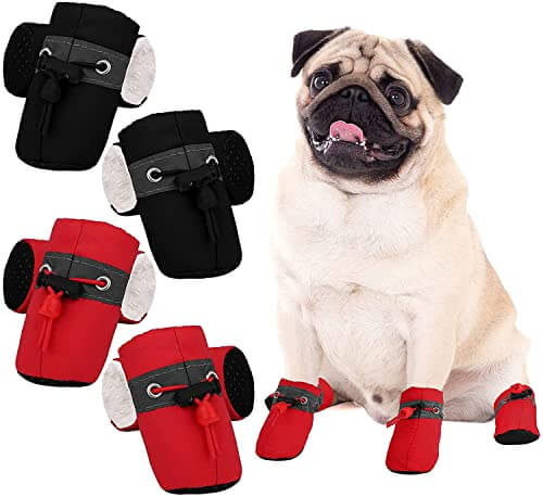 KUTKUT 2 Sets 8Pcs Washable Small Dog Shoes | Rain &Snow Dog Booties | Breathable Paw Protector, Anti-Slip Upgraded Soft Soled with Adjustable Drawstring For ShihTzu, Poodle, Bichon Frise etc