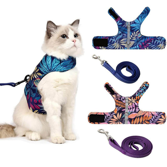 KUTKUT 2Set Cat Harness and Leash for Walking Escape Proof Air Mesh Fabric Outdoor Walking Vest with Reflective Strips for Cute Kittens and Small Puppies - kutkutstyle