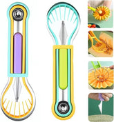 EZYHOME 2Pcs Melon Baller Scoop Set, 4 in 1 Stainless Steel Fruit Tool Set, Fruit Carving Tools for Dig Pulp Separator, Watermelon Cutter Slicer Scooper (Yellow & Green)