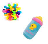 KUTKUT Combo of Colorful Bell Sound Woven Chewing Ball and Funny Plush Squeak Chew Sound Stuffed Toy for Dogs and Cats - kutkutstyle