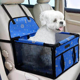 KUTKUT Small Dog Cat Car Seat Foldable Dog Car Booster Seat Upgrade Puppy Pet Seat Waterproof Breathable Oxford Travel Bag with 12PVC Tubes for Small Dogs, Cats, Puppies Paws-Pattern (Blue)…