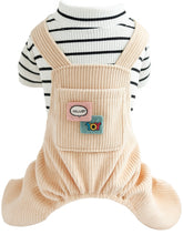 KUTKUT Small Dogs Jumpsuits With Pocket, Non Sticky Hair Pullover Puppy Four -Legged Bodysuit Clothes, Striped Patchwork Puppy Romper Costume