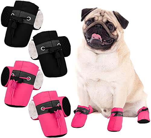 KUTKUT 2 Sets 8Pcs Washable Small Dog Shoes | Rain Snow Dog Booties | Breathable Paw Protector, Anti-Slip Upgraded Soft Soled with Adjustable Drawstring For ShihTzu, Poodle, Bichon etc & Cats