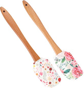 EZYHOME 2pcs Silicone Floral Spatula with Wood Handle Heat Resistant, Baking, cooking and Mixing Spatulas, Modern Farmhouse Kitchen Décor, Gift for Chef, Cooks, Housewarming Gift (30cm *6 cm)