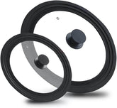 EZYHOME 2Pcs Universal Lid for Pots and Pans,Heat-Resistant Tempered Glass Frying Pan Lid, One Size Fits All, Frying Cooking Pans Cover, Silicone Rubber Pot Lid - kutkutstyle