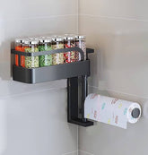 EZYHOME 2 Tier Kitchen Rotating Shelves, Wall Mounted Kitchen Corner Spice Punch Free 360 Rotation Kitchen Spice Organiser Shelf Rack With Towel/Paper Towel Holder. Carbon Steel , Tiered Shel