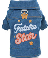 KUTKUT Dog Jeans Jacket Cool Blue Denim T-Shirt Harness, Comfort and Cool Apparel, Classic Denim Tank Top Lapel Vest Dog Shirt Puppy Costume for Small Dogs & Cats (Blue)