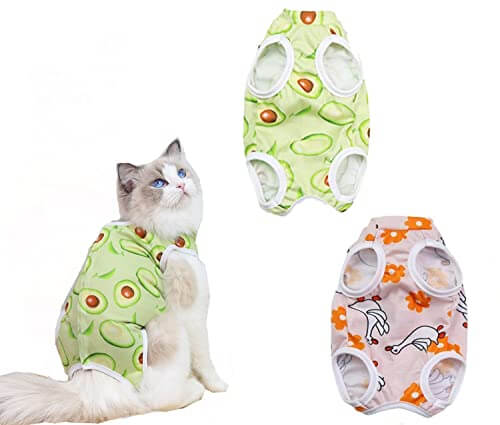 KUTKUT Cat Dog Sterlization Suit, 2 Sets Cat Surgery Recovery Suit | Physiological Poly Cotton Breathable Apparel for Abdominal Wounds or Skin Diseases Hook & Loop Closure Costume for Cats - 