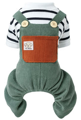 KUTKUT Small Dog Jumpsuits With Pocket For Puppy Kittens, Striped Shirt With Button Decor Non Sticky Hair Pullover Four -Legged Bodysuit Clothes For Chiuhuahua, Yorkii