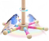 KUTKUT 360° Rotating Wooden Bird Perch Toy For Parrots, Budgies, Cockatiels, Lovebirds-Natural Pine Wood & Cotton Rope Stand With Chew Beads, Fun Exercise & Play Training Toy
