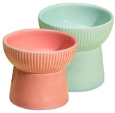 KUTKUT 2 Pcs Ceramic Cat Food Or Water Bowl, Elevated Cat Feeder Dishes with Stand, Raised Pet Food Bowl for Cats and Small Dogs, Stress Free Backflow Prevention & Reduce Neck Burden - kutkut