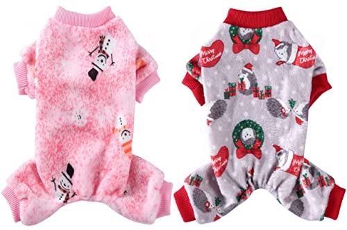 KUTKUT Dog Pajamas for Small Dog Boy Girl 2 Pack Fleece Puppy pjs Jammies 4 Leg Dog Clothes for Maltese, Shihtzu Winter Warm Onesies Jumpsuit Clothing for Pet Dogs Cats Male & Female - kutkut