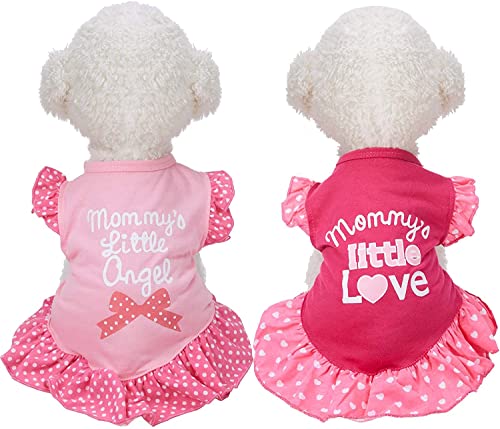 KUTKUT 2 Pieces Small Dog Cat Dresses for Yorkii, Maltese, Pomeranian, Cute Girl Female Dog Dress Mommy Puppy Shirt Skirt Doggie Dresses Pet Summer Clothes Apparel for Small Dogs and Cats - k