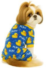 KUTKUT Fleece Dog Jumpsuit, Warm Plush Pet Pajamas With Duck Print & D-Ring, Winter Sleepwear For Small Dogs Puppies and Cats