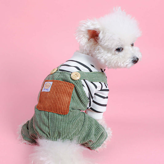 KUTKUT Small Dog Jumpsuits With Pocket For Puppy Kittens, Striped Shirt With Button Decor Non Sticky Hair Pullover Four -Legged Bodysuit Clothes For Chiuhuahua, Yorkii
