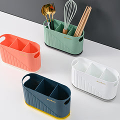 EZYHOME Plastic Kitchen Utensil Holder Cultery Drainer Caddy, 3 Divided Silverware Holder Drying Utensil Crock, Sink Countertop Flatware Organizer for Spoons, Forks, Knives