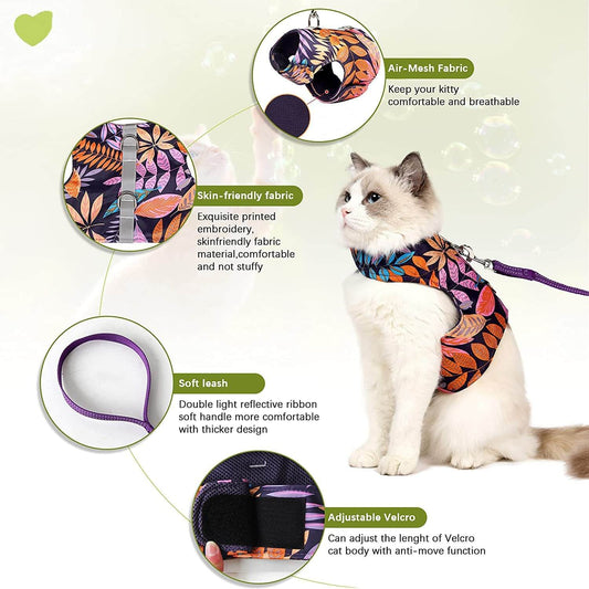 KUTKUT 2Set Cat Harness and Leash for Walking Escape Proof Air Mesh Fabric Outdoor Walking Vest with Reflective Strips for Cute Kittens and Small Puppies - kutkutstyle