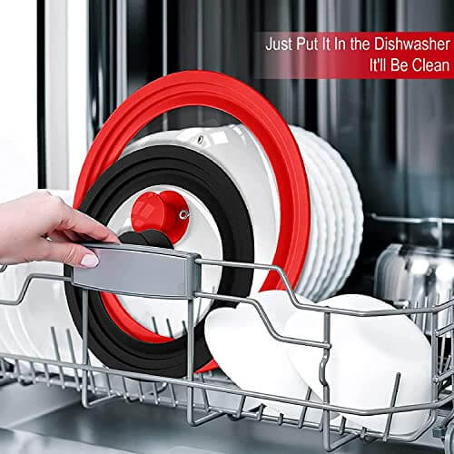 EZYHOME 2 Pcs Universal Pot Lid - Cast Iron Lid - Frying Pan Cover - Skillet Lid - Tempered Glass, Silicone Rim Cool Touch Handle, Steam Vent Dishwasher Safe Multi-sized Lid - kutkutstyle
