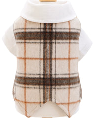 KUTKUT Small Dog Plaid Shirt Vest - Classic Beige Checkered Pet Outfit With Buttons & White Collar, Stylish Puppy & Kitten Clothing For Special Occassions