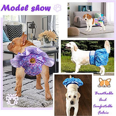 KUTKUT 2 Pcs Female Dog Adjustable Diapers Reusable Washable Super Absorbency Leak-Proof Mermaid Pattern Nappie Dress for Dogs in Heat, Period or Excitable Urination, Sanitary Panties - kutk