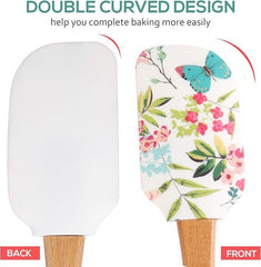 EZYHOME Wooden handle Silicone Floral Printed Spatula, Heat-Resistant Silicone Scraper, Suitable for Cooking, Baking, Stirring & Applying (30cm *6 cm)