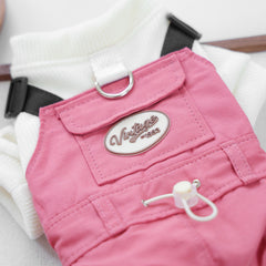 KUTKUT 2-in-1 Pet Jumpsuit Overall with Built in Leash Ring, Small Dog Cat Vintage Bib Pants, Snap Button Party Dog Clothes All-in-One Jumpsuit for Maltese, Pekingese ( Reddish )
