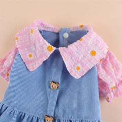 KUTKUT 2Pcs Small Dog Cat Frock, Cute Soft Bear Button Floral Collar Dog Skirt Dress for Puppy Yorkii, Maltese, Bichon etc - kutkutstyle