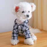 KUTKUT Plaid Collar Shirt Jumpsuits For Small Dogs Cats, Cute Panda Pattern Puppy Rompers, Non Sticky Hair Pullover Four -Legged Bodysuit Clothes For ShihTzu, Papillon