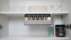 EZYHOME Slide Rack Cabinet Shelf, Pull Down Spice Rack With 6 Bottles or Spice Jars, Pull Down Shelf For Seasoning Storage, Under-Shelf Kitchen Cabinet Storage Solution for Spices