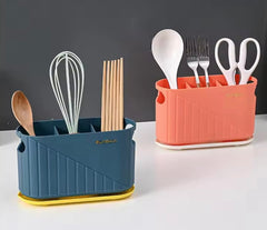 EZYHOME Plastic Kitchen Utensil Holder Cultery Drainer Caddy, 3 Divided Silverware Holder Drying Utensil Crock, Sink Countertop Flatware Organizer for Spoons, Forks, Knives
