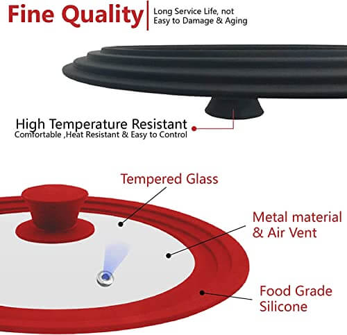 EZYHOME 2 Pcs Universal Pot Lid - Cast Iron Lid - Frying Pan Cover - Skillet Lid - Tempered Glass, Silicone Rim Cool Touch Handle, Steam Vent Dishwasher Safe Multi-sized Lid - kutkutstyle