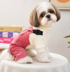KUTKUT 2-in-1 Pet Jumpsuit Overall with Built in Leash Ring, Small Dog Cat Vintage Bib Pants, Snap Button Party Dog Clothes All-in-One Jumpsuit for Maltese, Pekingese ( Reddish )
