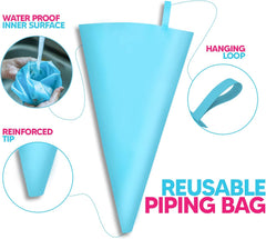 EZYHOME 21Pcs Piping Bags and Tips Set, Reusable Cake Decorating Supplies with 2 Reusable Bags, 12 Icing Tips, 2 Silicone Rings, 2 Couplers and 3 Scrapers, Cake Baking Tools for Cookie Icing Cupcakes
