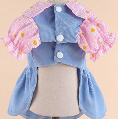 KUTKUT 2Pcs Small Dog Cat Frock, Cute Soft Bear Button Floral Collar Dog Skirt Dress for Puppy Yorkii, Maltese, Bichon etc - kutkutstyle