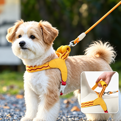KUTKUT Pet Harness & Leash Set for Small Dogs & Cats, Adjustable Breathable Mesh Harness with Padded Control Handle, Secure Buckle & Metal D-Ring (Yellow)