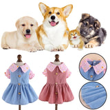 KUTKUT 2Pcs Small Dog Cat Frock, Cute Soft Bear Button Floral Collar Dog Skirt Dress for Puppy Yorkii, Maltese, Bichon etc - kutkutstyle