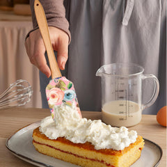 EZYHOME Wooden handle Silicone Floral Printed Spatula, Heat-Resistant Silicone Scraper, Suitable for Cooking, Baking, Stirring & Applying (30cm *6 cm)