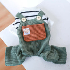 KUTKUT Small Dog Jumpsuits With Pocket For Puppy Kittens, Striped Shirt With Button Decor Non Sticky Hair Pullover Four -Legged Bodysuit Clothes For Chiuhuahua, Yorkii