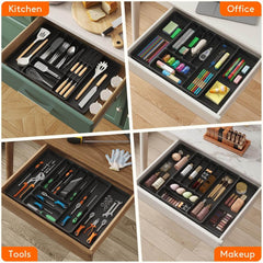 EZYHOME Silverware Organizer for Kitchen Drawers, Expandable Utensil Tray with Removable Knife Block, Adjustable Cutlery and Flatware Holder, Plastic Spoon Forks Holder Storage Divider.