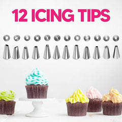 EZYHOME 21Pcs Piping Bags and Tips Set, Reusable Cake Decorating Supplies with 2 Reusable Bags, 12 Icing Tips, 2 Silicone Rings, 2 Couplers and 3 Scrapers, Cake Baking Tools for Cookie Icing Cupcakes