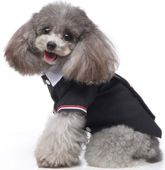 KUTKUT Small Dog Double Breasted Plaid Tuxedo with Button Decore Pet Dog Wedding Shirt for Birthday Costumes, Formal Dog Wedding Attire Outfits Bowtie Apparel (Black)