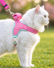 KUTKUT Pet Harness & Leash Set for Small Dogs & Cats, Adjustable Breathable Mesh Harness with Padded Control Handle, Secure Buckle & Metal D-Ring (Pink)