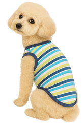 KUTKUT Stripe Print T-Shirt for Small Dogs & Cats | Breathable Cotton Sleeveless Shirt for ShishTzu, Maltese, Papillon,Toy Poodle etc (Size: L, Chest Girth 45cm, Back Length 35cm)