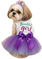 KUTKUT Small Girl Dog Birthday Dress & Gradient Sequin Mesh Dress Dog Outfit & Summer Tutu Small Dog Dresses & Cat Apparel & Cute Pet Puppy Clothing Doggie Outfits