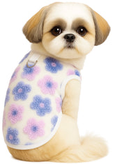 KUTKUT Winter Small Dog Cat Floral Sleeveless Vest Soft Warm Coral Fleece Double Layer Cozy Soft Button Open Sweater Small Doggie Outfit for Maltese, ToyPoodle, Toypom (Purple Floral)