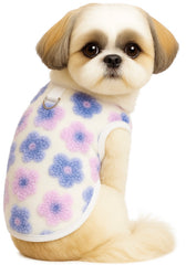 KUTKUT Winter Small Dog Cat Floral Sleeveless Vest Soft Warm Coral Fleece Double Layer Cozy Soft Button Open Sweater Small Doggie Outfit for Maltese, ToyPoodle, Toypom (Purple Floral)