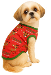 KUTKUT Drooling Small Pet Shirt | Breathable Autumn, Spring & Summer Cotton Sleeveless X-Mas Shirt for ShishTzu, Maltese, ToyPoodle, Papillon (Size: L, Chest Girth 45cm, Neck Girth 32 cm, Back Length 35cm)