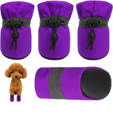 KUTKUT Dog Boots for Hot Pavement, Dog Paw Protector | Pack of 4pcs Anti-Slip Dog Shoes with Reflective Stripe & Comfortable Soft Soled Skid proof Sneakers with Adjustable Drawstring for Small Dog (Purple)